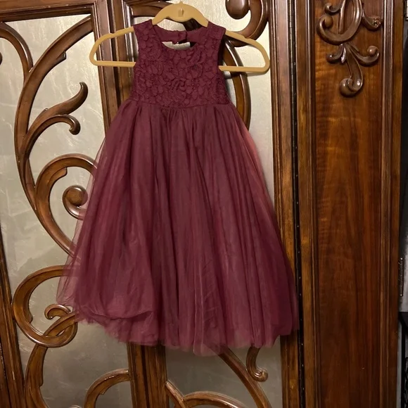 Burgundy Formal Dress With Heart Cutout Back- Girls